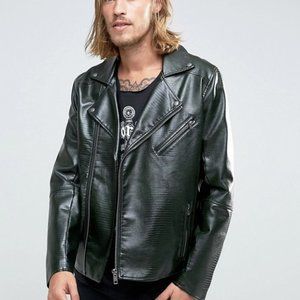 🆕ASOS Biker Jacket Green Faux Snake